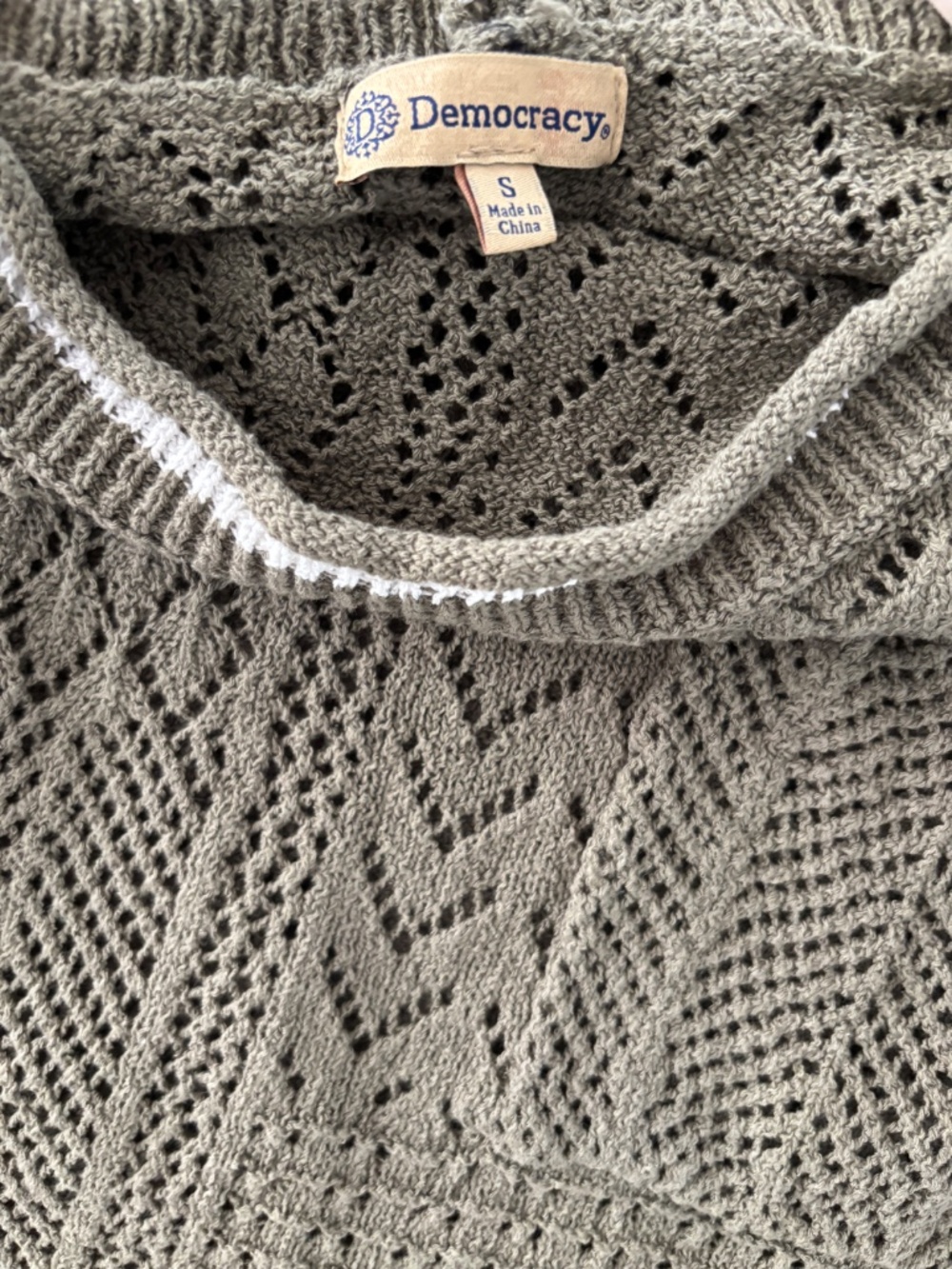 Democracy Pointelle Tipped Sweater - Olive Green Size S - Picture 9 of 11
